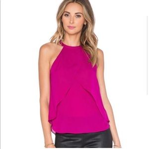 A.L.C. Women’s Halter Layered Flowy Silk  Tank Top Fuchsia Size 4